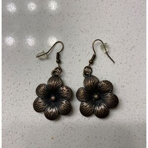 Bronze Tone Flower Dangling Earrings Womens